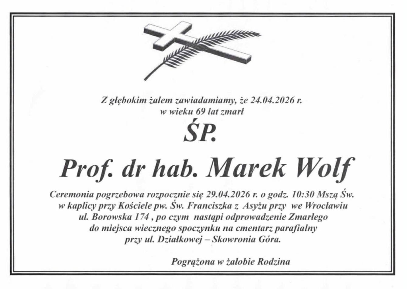 nekrolog Marek Wolf