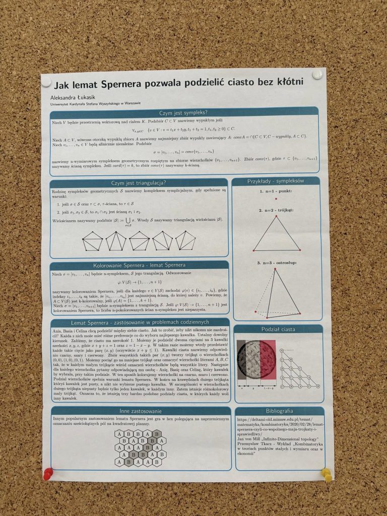 plakat Aleksandry Łukasik pt. „Jak lemat Spernera pozwala podzielić ciasto bez kłótni”